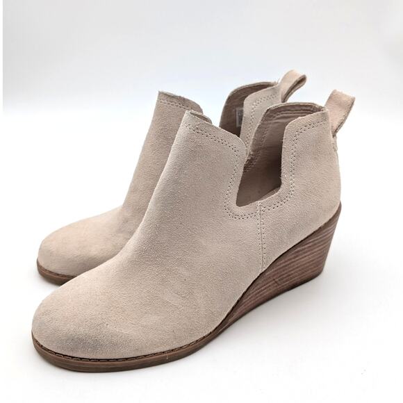 Toms Kallie Cutout Wedge Booties Almond Toe Women's Sahara Suede Size US5 EU35.5 - Picture 1 of 10